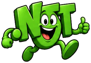 Caught.net, the FreedDomains .net mascot: a green cartoon .net domain extension with two big eyes and a wide smile, running and giving a big thumbs-up