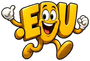 Learned.edu, the FreedDomains .edu mascot: a yellow cartoon .edu domain extension with two big eyes and a wide smile, giving a thumbs-up with a fist ready
