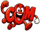 Released.com, the FreedDomains .com mascot: a red cartoon .com domain extension with two big eyes and a wide smile, running with one fist punched high in the air