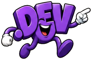 Shipped.dev, the FreedDomains .dev mascot: a purple cartoon .dev domain extension with two big eyes and a wide smile, running and pointing ahead